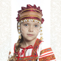 Девичья повязка Ладушка (очелье), бордовый в золоте