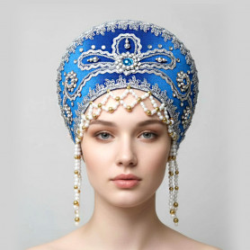Кокошник Отрада, синий с серебром- фото 1