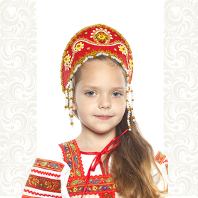 Кокошник Котёна, красный с золотом