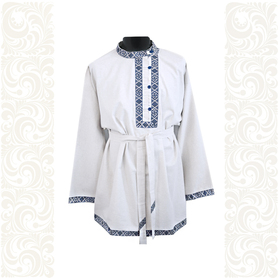 Косоворотка Оберег, лен белый с синим- фото 1