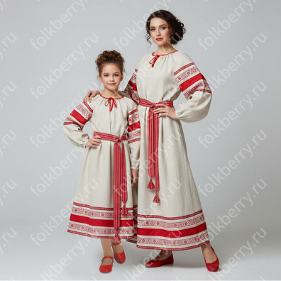 Платье Вологда, лен с красным- фото 1