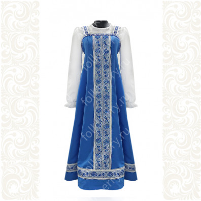 Сарафан с блузой Красна Девица в голубом цвете, габардин- фото 1